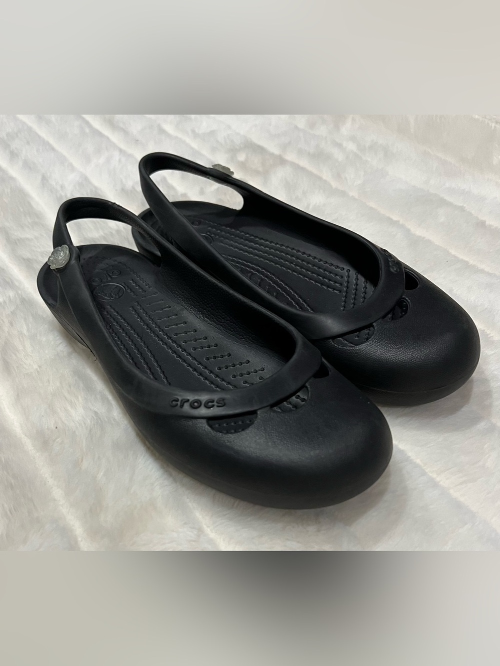 Crocs Size 8 Black Jayna Slingback Ballet Flat Slip On Shoe Comfort Flat Sandal